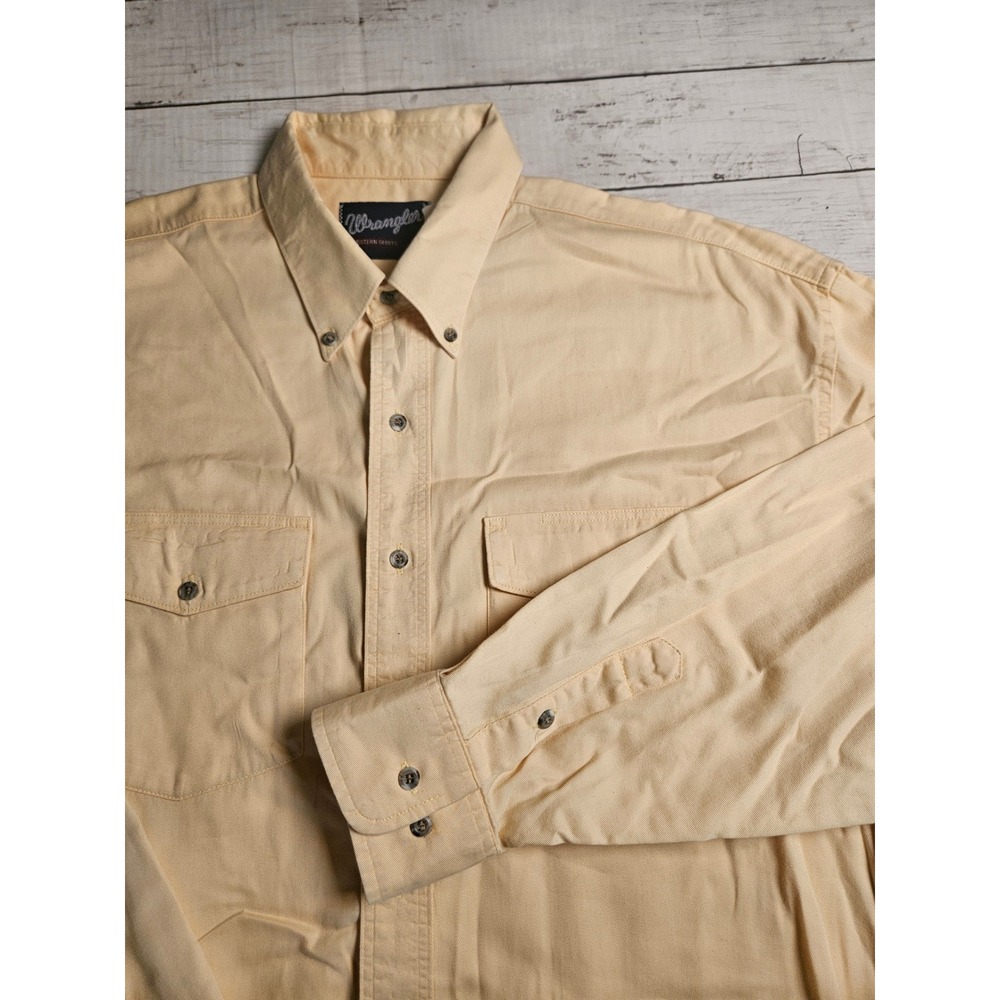 Wrangler Western Shirts Mens Long Sleeve Button Down Twill Yellow Large XL